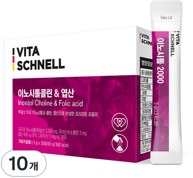 vitaschnell 肌醇膽鹼 & 葉酸, 30冊, 10個