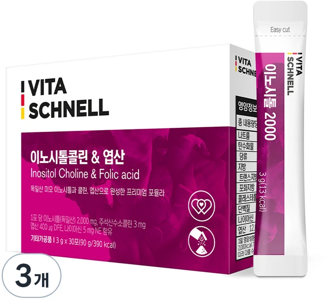 비타슈넬 이노시톨콜린 & 엽산, 90g, 3개 - 쿠팡