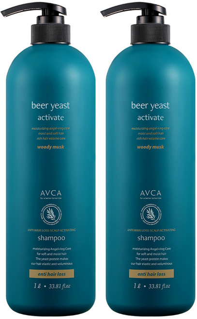 AVCA 啤酒酵母頭皮護理健髮洗髮精 木質麝香, 1L, 2瓶