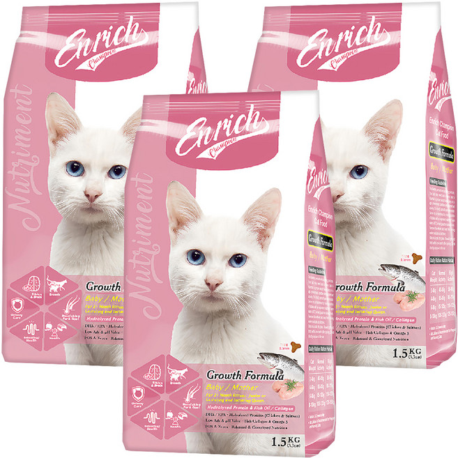 Enrich Champion EC貓糧 幼母貓 成長配方 乾飼料, 雞肉 + 鮭魚, 1.5kg, 3袋