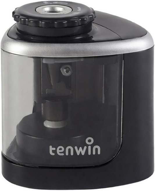 tenwin 天文 自動削鉛筆機 7.5 x 6.5 x 6.5cm 80g, 黑色 + 透明色, 1個
