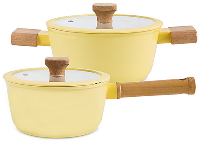 시샘 인덕션 세라믹 코팅 냄비세트 2개, 옐로우크림, 편수냄비 18cm + 양수냄비 20cm, 1세트