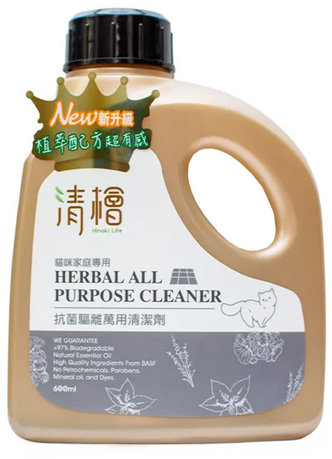 Hinoki Life 清檜 抗菌驅蟲除蚤萬用清潔劑 貓咪家庭專用, 1瓶, 600ml
