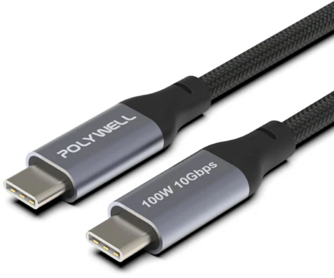 POLYWELL 寶利威爾 USB3.1 Gen2 Type-C 高速傳輸充電線, 2m, 黑色, 1條