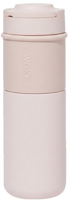 WOKY 沃廚 台灣公司貨 JIN真瓷系列 陶瓷環保提手杯, 裸粉色, 500ml, 1個