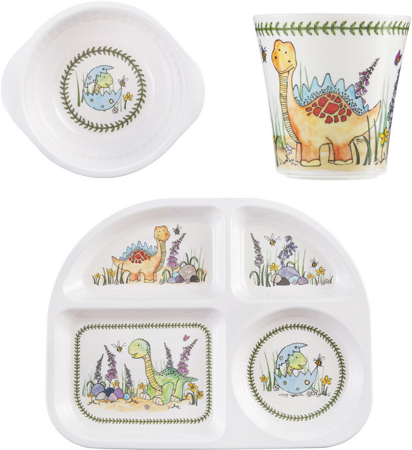 포트메리온 미니메리온 공룡 식판 세트, 오렌지 + 그린, 식판 + 볼 + 컵, 1세트