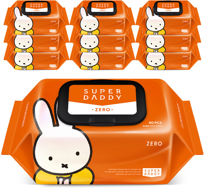 슈퍼대디 저자극 아기물티슈 제로 캡형, 55g, 80개입, 10세트