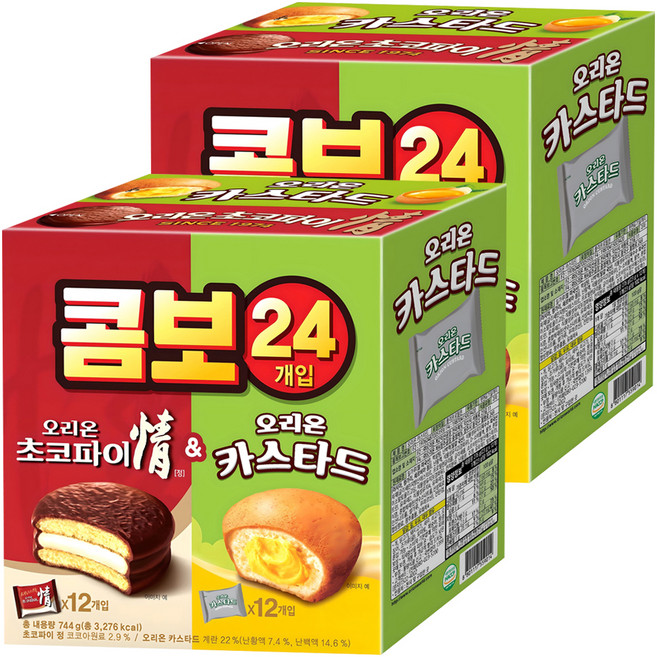 오리온 초코파이 정 39g x 12p + 카스타드 23g x 12p, 744g, 2세트