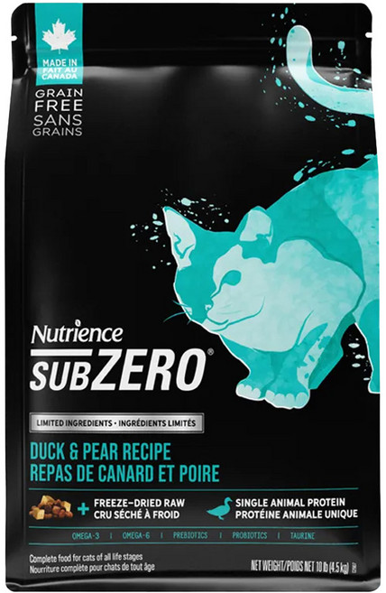 Nutrience SUBZERO單一蛋白黑鑽頂級無穀凍乾貓糧, 美膚鴨肉 + 梨子, 4.5kg, 1袋