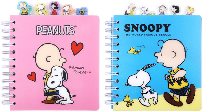 피너츠 스누피 인덱스 스프링노트 2p 세트, 혼합 색상, 1세트