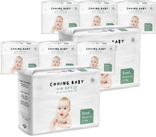 Cooing 에어드라이 풀커버 밴드형 기저귀 유아용, 중형(M), 240매