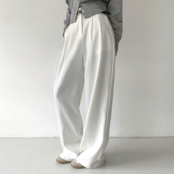 플랜데이 여성용 숏/미디움/롱 기장 덴비 찰랑 와이드 핀턱 슬랙스