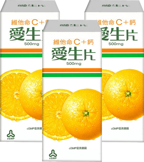 Jen Sheng 人生製藥 愛生片 維他命C+鈣, 500mg, 30顆, 3罐