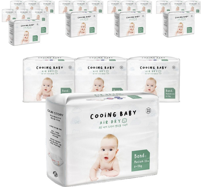 Cooing 에어드라이 풀커버 밴드형 기저귀 유아용, 중형(M), 720매