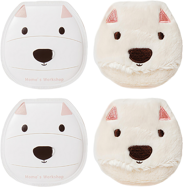 MoMo's Workshop 毛吉吉 動物系列 底妝粉撲長絨 + 棉花糖2件組 附收納盒, 西高地, 2組