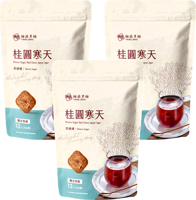 糖鼎 黑糖磚 桂圓寒天, 30g, 13顆, 3包