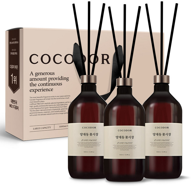 코코도르 프리미엄 디퓨저 + 섬유스틱 6p, 양재동꽃시장, 1L, 3개