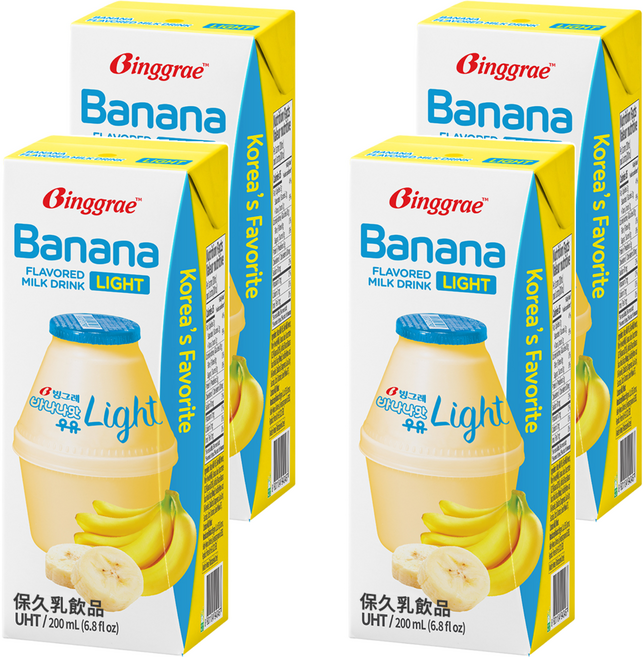 Binggrae Banana Flavored Milk 香蕉牛奶 保久乳飲品, 200ml, 4個