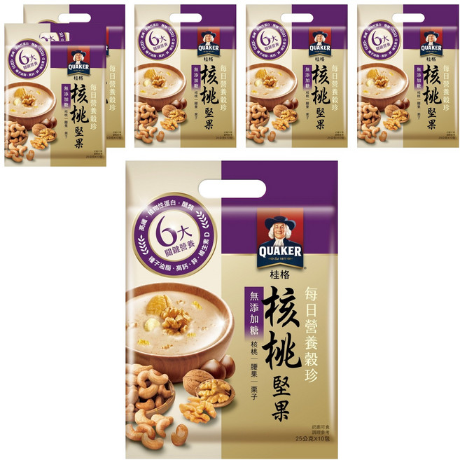 QUAKER 桂格 每日營養穀珍核桃堅果 無添加糖, 25g, 10包, 6袋