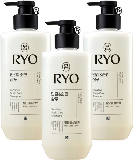 려 민감 앤 순한 탈모증상완화 샴푸 화이트 플로럴향, 480ml, 3개