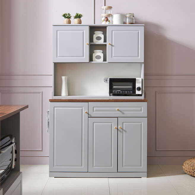 다이닝 1000 주방수납장 광파 서랍형 + 상부수납장 세트 방문설치, 소프트 그레이