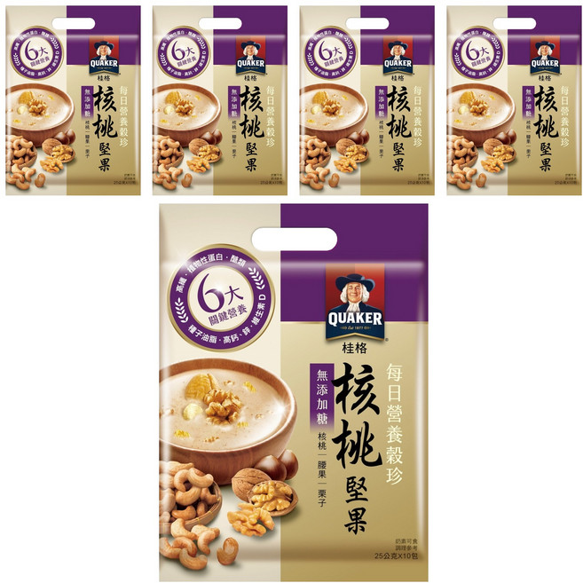 QUAKER 桂格 每日營養穀珍核桃堅果 無添加糖, 25g, 10包, 5袋