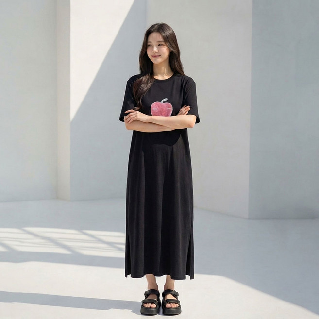 MEICHEL Curev 大尺碼可愛蘋果長版連身裙 12716