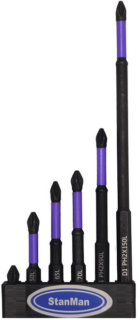 스탠맨 6각 생크 논슬립 자석십자 드라이버 비트 6종 세트, 1세트