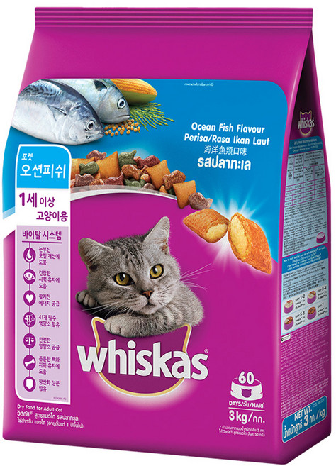 위스카스 고양이 포켓 오션피쉬 기능성 사료, 눈물개선/눈건강, 3kg, 1개