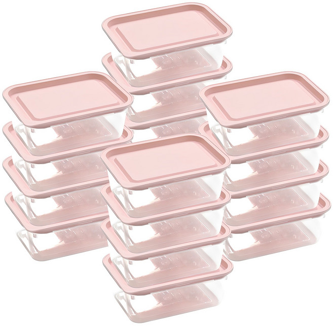 가쯔 심플쿡 냉동밥 도시락통 사각 전자렌지 용기 인디핑크, 16개, 400ml