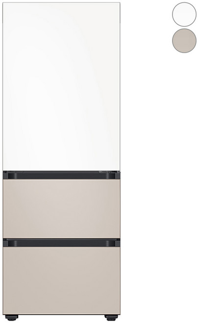 [색상선택형] 삼성전자 비스포크 313L 3도어 키친핏 김치플러스 냉장고 방문설치, 새틴화이트(상칸) + 새틴베이지 (중칸,하칸), RQ33DB74D2AP