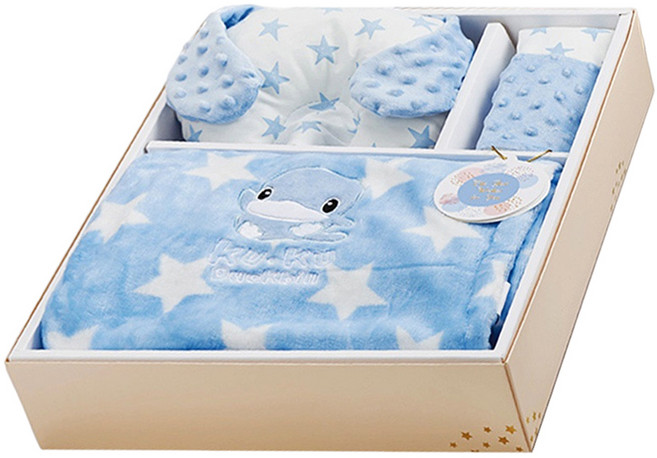 KU.KU. 酷咕鴨 神奇豆豆安撫毯套組禮盒, 藍色
