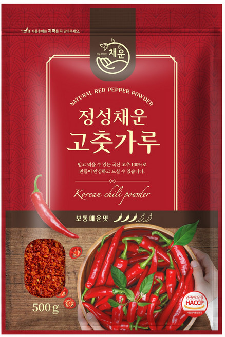 채운 국산 고춧가루 고운굵기 보통매운맛, 500g, 1개