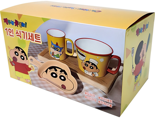 르번 짱구는 못말려 1인 식기세트 3p, 혼합색상, 짱구 핸들 플레이트 + 세라믹 면기 + 도자기 머그, 1세트