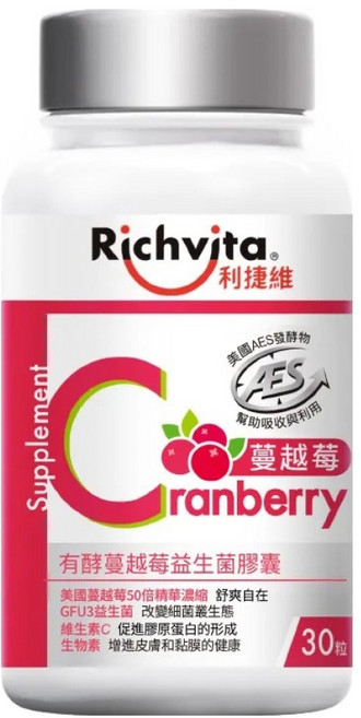 Richvita 利捷維 有酵蔓越莓益生菌膠囊, 30顆, 1罐