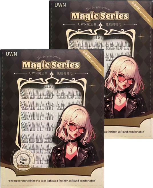 UWN 呼吸感小狐絨魔法書免膠假睫毛, 2盒, 黑色
