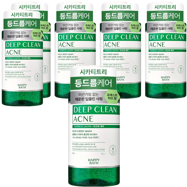 해피바스 딥클린 티트리 아크네 케어 올인원 바디워시 아로마틱 우디 향, 900g, 6개