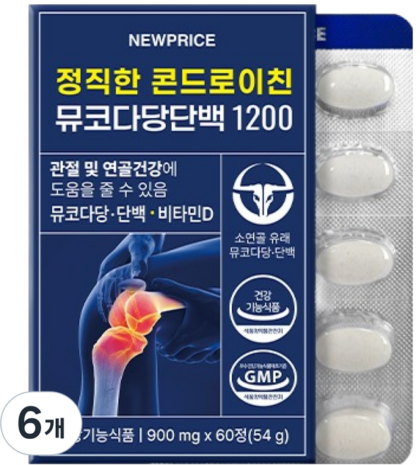 NEWPRICE 正直的 黏多醣蛋白 軟骨素 1200 54g, 6個, 60錠