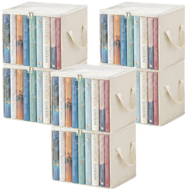 오템 투명 다용도 책 수납박스 중형, 베이지, 6개