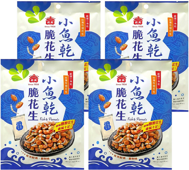義美 小魚乾脆花生, 84g, 4袋