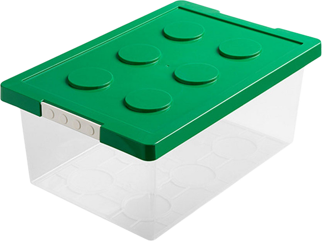 SHIMOYAMA 樂高可疊式積木收納盒 5L, 綠蓋 + 透明色, 1個