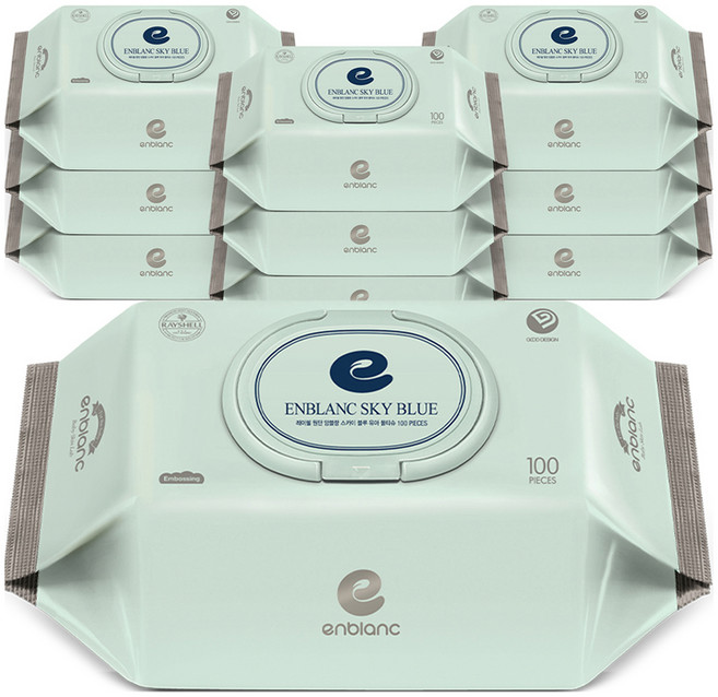 앙블랑 스카이 블루 유아물티슈 캡형, 50g, 100매, 10개