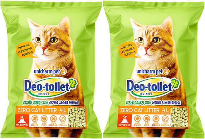 유니참데오토일렛 사막화방지 고양이 모래, 4L, 2개, 소취항균 모래