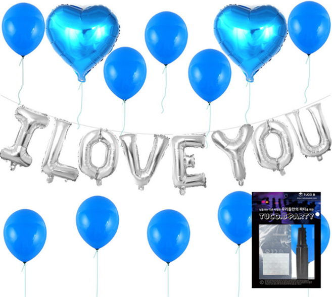 투코비 러브 장식 풍선 + 손펌프 + 고정테이프 세트, 블루, 1세트