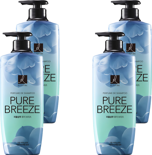 엘라스틴 퓨어 브리즈 퍼퓸 샴푸 로즈 앤 피오니향, 600ml, 4개