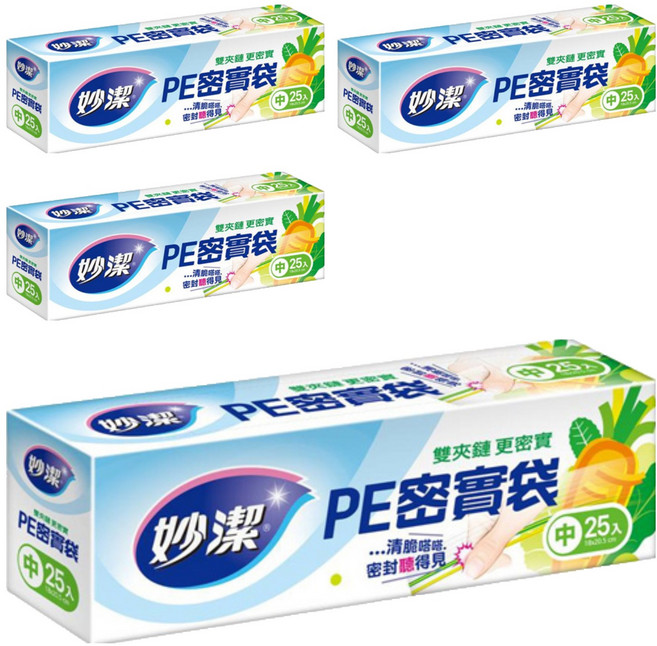 妙潔 PE密實袋, 中(20.5 x18cm), 25個, 4盒