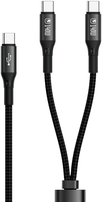 AIDOGA 艾迪伽 LED 爵士 140W 一分二 QC5.0 USB-C TO Type-C PD充電傳輸快充線, 黑色, 150cm, 1條