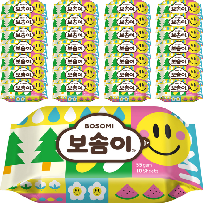 보솜이 펀앤플레이 라이트 물티슈 휴대용, 55g, 10매, 20개