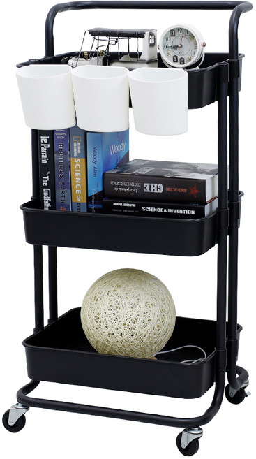 21세기트랜드 샤프 핸들 트롤리 3단 + 미니 바스켓 3p, 블랙