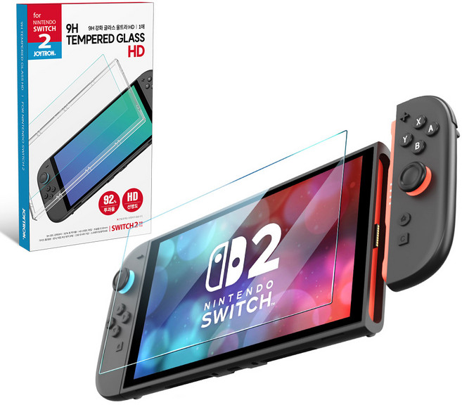 JOYTRON 任天堂 Switch 2 9H 鋼化玻璃螢幕保護 Ultra HD 保護膜 + 導引器 + 清潔組, 透明, 1個, SW2-FILM05
